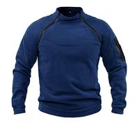Generisch Men's Tactical Fleece Pullover Outdoor Warm Hiking Jumper Retro Plain Stand-Up Collar Zip Long Sleeve Sweatshirt Stretch Comfortable Windproof Tops for Men, navy, L