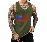 Generisch Men's Tank Top Breathable Casual Sleeveless Loose Summer Independence Day Printed Comfortable Sporty, Army Green, L