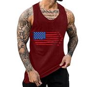 Generisch Men's Tank Top Breathable Casual Sleeveless Loose Summer Independence Day Printed Comfortable Sporty, Wine Red, XXL