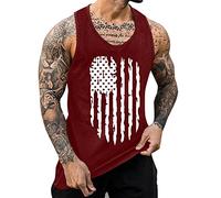 Generisch Men's Tank Top Breathable Casual Summer Sleeveless Loose Independence Day Printed Sporty Comfortable, Wine Red, XXL
