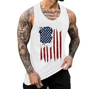 Generisch Men's Tank Top Summer Breathable Casual Sleeveless Loose Independence Day Printed Comfortable Sporty Casual, White, L