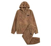 Generisch Men's Teddy Fleece Tracksuit Plain Hoodie and Trousers Drawstring Autumn Winetr Warm 2-Piece Pullover with Hood Slim Fit Leisure Suit Pyjama Set Long Sleepwear Winter Leisure Suit, O Brown