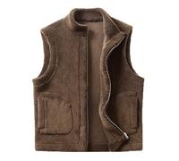 Generisch Men's Teddy Fleece Vest with Zip - Cuddly Sherpa Vest with Stand-Up Collar | Sleeveless Jacket for a Rustic Layered Look, style_w03 brown, XXL