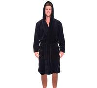 Generisch Men's Terry Towelling Bathrobe with Hood Robe Large Sizes Sauna Gown Winter Dressing Gown with Belt Loops and Two Patch Pockets Travel Bathrobe Plush Elegant Hooded Towel, black, L