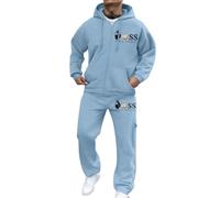 Generisch Men's Tracksuit 2-Piece Hoodie and Jogging Bottoms Set Sporty Tracksuit Autumn Winter Leisure Suit Warm Sports Suit Oversized Leisure Suit Airy Sweatsuit Loose Sets, O Sky Blue, 3XL