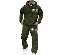 Generisch Men's Tracksuit 2-Piece with Hoodie and Jogging Bottoms Set Sporty Tracksuit Autumn Winter Sports Suit Warm Leisure Suit Airy Leisure Suit Loose Sweatsuit Comfortable Streetwear, O Army
