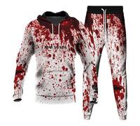 Generisch Men's Tracksuit with Blood Splash Design - Two Piece Jogging Set with Hoodie and Trousers | Eye-catching Streetwear for Halloween, style_c04 multicolor, XXL