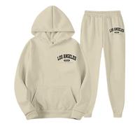 Generisch Men's Tracksuit with Los Angeles Print, Two-Piece Jogging Suit with Hoodie and Trousers, Sporty West Coast Streetwear Set for Men, Style Y09 Khaki, XL