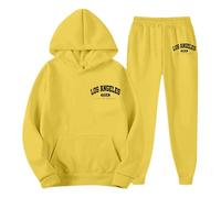Generisch Men's Tracksuit with Los Angeles Print, Two-Piece Jogging Suit with Hoodie and Trousers, Sporty West Coast Streetwear Set for Men, Style Y19 Yellow, M