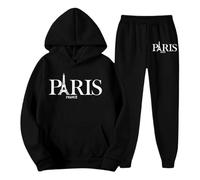 Generisch Men's Tracksuit with Paris Eiffel Tower Print - 2-Piece Hoodie and Jogging Bottoms Set | Casual Leisure Suit with City Motif, style_a02 black, L