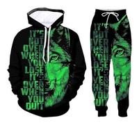 Generisch Men's Tracksuits Wolf 3D Printed Hoodies with Drawstring + Sweatpants Two Piece Leisure Suit Stretch Sports Suit Breathable Fitness Suit Jogging Suit Comfortable Running Suit, O Green, M