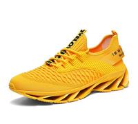Generisch Men's traditional shoes, modern, casual, comfortable slip-on sports shoes and running shoes made of mesh for men in plain design, men's 80 trainers, yellow, 9.5 UK