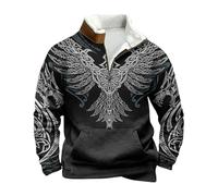 Generisch Men's Turtleneck Sweater, Nordic Mythology, Viking Tattoos, Printed Hoodie, Sweatshirt with 1/4 Zip, Long Sleeve, Vintage, Winter Oversized Work Jumper, black, 3XL