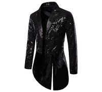 Generisch Men's Tuxedo Sequin Blazer Shiny Jacket Slim Fit Suit Jacket Circus Director Uniform Performance Dance Costume Party Magic Show Tops Cosplay Dress Glitter Coats, O Black, XL