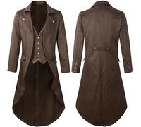 Generisch Men's Tuxedo Vintage Tailcoat Jacquard Medieval Costume Punk Men's Coat Medium Length Halloween Clothing Vampire Cosplay Rock Party Victorian Carnival Suit Jacket, brown, L