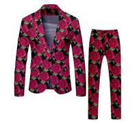 Generisch Men's Valentine's Day Suit Heart Print Trousers 2-Piece Slim Fit Men's Suit Funny Party Costume 2-Piece for Valentine's Day Elegant Blazer Jacket and Suit Trousers for Dating, O Hot Pink, L