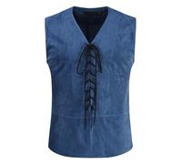 Generisch Men's Vintage Vest Renaissance V-Neck Lace Up Vest with Drawstring Pirate Costume Sleeveless Retro Steampunk Viking Vest Gothic Suede Pirate Top Halloween Cosplay, O Navy, XL