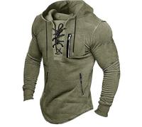 Generisch Men's Vintage Viking Sweatshirt for Men Medieval Sweatshirts Outdoor Combat Tops Lace Up Traditional Clothing Regular Fit Plain Hoodie Jumper, Green, XL