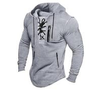 Generisch Men's Vintage Viking Sweatshirt for Men Medieval Sweatshirts Outdoor Combat Tops Lace Up Traditional Clothing Regular Fit Plain Hoodie Jumper, gray, XXL
