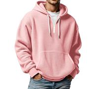 Generisch Men's Waffle Knit Hoodie - Casual Hoodie with Half Zip | Modern Sweatshirt with Kangaroo Pocket for Leisure and Sports, style_z05 red, 5XL