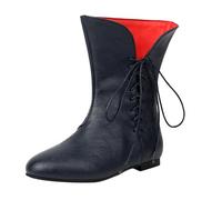 Generisch Men's Western Retro Cowboy Boots Medium Calf Leather Boots Wide Boots Western Boots Lace-Up Boots Medium Height Slip On Boots Casual Lightweight Cross-Country Boots Lace-Up Shoes, darkblue