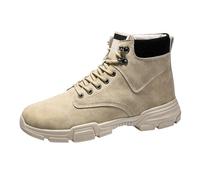 Generisch Men's Winter Boots Lined Plush Lined Warm Winter Shoes - Platform Plus Velvet Warm High Ankle Boots with Non-Slip Sole British Style Leather Biker Boots Lace-up Boots