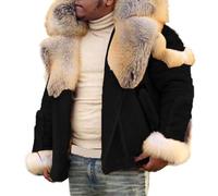 Generisch Men's Winter Jacket Padded Warm Over-Country Jacket Large Size Faux Fur Winter Coat Wool Coat Comfortable Plain Teddy Fleece Jacket with Zip Cardigan Fur Coat Men's Coat, black, 5XL