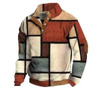 Generisch Men's Winter Jumper with Stand-Up Collar, Vintage Long Sleeve Colour Blocking Sweater without Hood, Warm Thick Knitted Jumper for Cold Days, Leisure, Office and Everyday Work, brick red, L