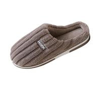 Generisch Men's Winter Slippers, Warm Slippers, Lined Mules with Footbed, Non-Slip Slippers, Barefoot Slippers, Slip-On House Slippers, Fluffy Soft Guest Slippers, khaki, 12 UK