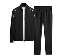 Generisch Men's Winter Stand-Up Collar Trend Large Size Loose Plus Size Coat Straight Trousers Two Piece Set, black, 6XL