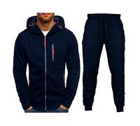 Generisch Men's Winter Tracksuit, Warm Jogging Suit, Full Zip Sports Suit, Tracksuit with Hood, Regular Fit, Leisure Suit, Plain Tracksuit with Pocket, Transition Jacket and Jogging Bottoms Set, navy