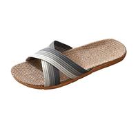 Generisch Men's Women's Slip On Linen Mules: Home Indoor Toe Flat Shoes, Beach Slippers, Non-Slip Linen Home, Summer Fashion Open Toe Flats Beach Sandals, Lightweight Slippers, gray, 10/10.5 UK