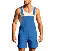 Generisch Men's Worker Dungarees Short One-Piece Cargo Shorts Work Trousers Summer Jumpsuit Garden Craft Leisure Shorts Cargo Trousers with Multiple Pockets Outdoor Adjustable Elastic, sky blue, M