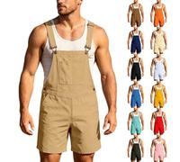 Generisch Men's Worker Dungarees Short One-Piece Cargo Shorts Work Trousers Summer Jumpsuit Garden Craft Leisure Shorts Cargo Trousers with Multiple Pockets Outdoor Adjustable Elastic, #01 Khaki, 5XL