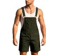 Generisch Men's Worker Dungarees Short One-Piece Cargo Shorts Work Trousers Summer Jumpsuit Garden Craft Leisure Shorts Cargo Trousers with Multiple Pockets Outdoor Adjustable Elastic, Army Green, XS