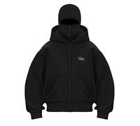Generisch Men's Zip Hoodie Hooded Sweatshirt with Drawstring and Balaclava, Black Men's Windproof Warm Sweatshirt Hoody Jacket Long Sleeve Coat Transition Coat, XXL