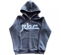Generisch Men's Zip Hoodie with Abstract Letter Print as Warm Winter Jacket Fashionable Knitted Coat Soft Velour Fabric, gray, XXL