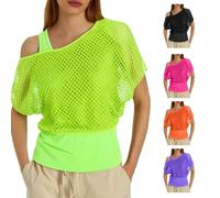 Generisch Mesh Top Women 80s Outfit Women's Mesh Shirt Net Top Mesh Shirt 90s Outfits Carnival Fancy Dress Theme Party Tops Mesh Top Summer Tops