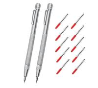Generisch Metal Marker Pen | Pack of 2 DIY Marking Tool | With 10 Replacement Heads, Non-Slip Rubber Handle and Metal Marker - For Glass, Ceramic, Tiles and Stone Processing