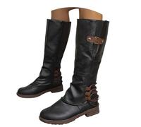 Generisch - Mid Boots with Side Zip Buckle Strap Classic Riding Boots Chunky Heel Casual Outfits Women's Mid-Calf Boots, black, 10 UK