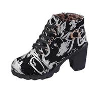 Generisch Mid Calf Ankle Boots Women's Western Boots with Heel Leather Chelsea Short Boots Handmade Embroidered Colourful Patchwork Women's Boots Flowers Vintage Winter Shoes, brick red, 4.5 UK