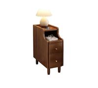 Generisch Mid Century Modern Slim Bedside Table with 2 Drawers and Pull-Out Shelf, Solid Wood Bedside Table for Bedroom & Living Room, Compact Design (30 x 40 x 50 cm, Brown)