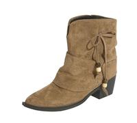 Generisch Mid-Height Boots Suede Women's Wide Shaft Western Boots with Heel - Fold Over Shark Boots Non-Slip Riding Boots Half Boots Autumn Shoes Outdoor Waterproof Slip Boots, khaki, 7 UK
