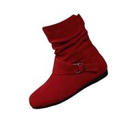 Generisch Mid-height boots, women's flat half boots, slip-on boots, side zip, non-slip cowboy boots, women's boots, comfortable leisure boots, short boots, leather boots, work shoes, red, 4 UK