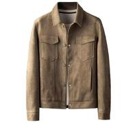 Generisch Military Autumn Jacket Men's Transition Jacket Field Jacket Thin Suede Jacket Cargo Jacket with Lapel Collar Western Style Cowboy Leather Jacket Long Sleeve Jacket Loose Leisure Jacket
