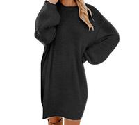 Generisch Mini Dress Party Knitted Roll Warm Long Sleeve Pocket Mini Sweater Clothing Wrap Knitted Dress, black, M