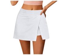 Generisch Mini Skirt Sexy Plain Tennis Skirt for Women with Slit, High Waisted Sporty Mini Skirt for Yoga and Fitness Songs, White, S