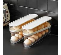 Generisch Minimalist White Egg Holder, 2-Stage Rolling Dispenser, 12 Egg Capacity, 30.5 x 8.5 x 14 cm, Fridge Organiser