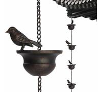 Generisch Mobile Birds On Cups Rain Chain | 2.4 Metres, Metal, Copper/Bronze | Hanging Garden Decor, Moving Bird Design | Outdoor Gutter Downspout, Patio Umbrella, Porch Water Feature