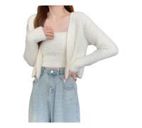 Generisch Mohair Cardigan Women's Crochet Cardigan Elegant Casual Shoulder Jacket Top with Spaghetti Straps Bandeau Tops Sexy Cropped Cardigan Women's Autumn Fashionable Tops White